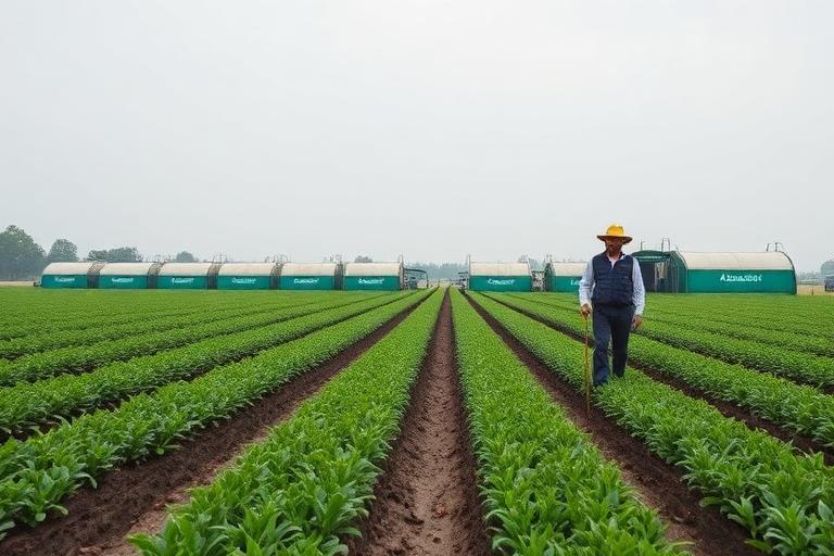 Commercial Farmer supervising large crop field
